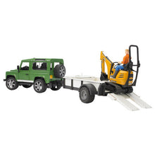 Load image into Gallery viewer, Bruder 02593 Land Rover Defender With Trailer, JCB, Excavator and Worker