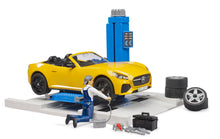 Load image into Gallery viewer, Bruder 62112 Car Service Centre with Roadster – 1:16 Scale Playset | Mechanic, Lift & Tools