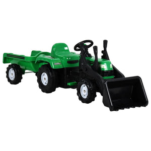 Dolu Green Pedal Tractor With Front Loader And Trailer