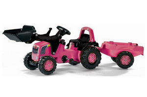 Rolly Kid Pink Tractor With Trailer And Front Loader