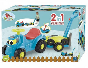 Ecoffier Pedal Tractor With Trailer and Lawnmower Blue