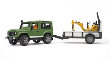 Load image into Gallery viewer, Bruder 02593 Land Rover Defender With Trailer, JCB, Excavator and Worker
