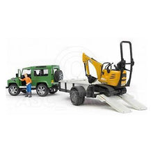 Load image into Gallery viewer, Bruder 02593 Land Rover Defender With Trailer, JCB, Excavator and Worker
