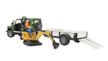 Load image into Gallery viewer, Bruder 02593 Land Rover Defender With Trailer, JCB, Excavator and Worker
