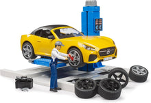 Load image into Gallery viewer, Bruder 62112 Car Service Centre with Roadster – 1:16 Scale Playset | Mechanic, Lift &amp; Tools
