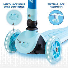 Load image into Gallery viewer, ZINC Three Wheeled Folding T-Motion Scooter SHINE Blue
