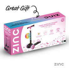 Load image into Gallery viewer, ZINC Three Wheeled Folding T-Motion Scooter SHINE Pink
