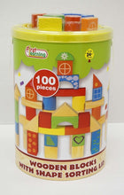 Load image into Gallery viewer, 100 Piece Wooden Blocks with Shape Sorting Lid
